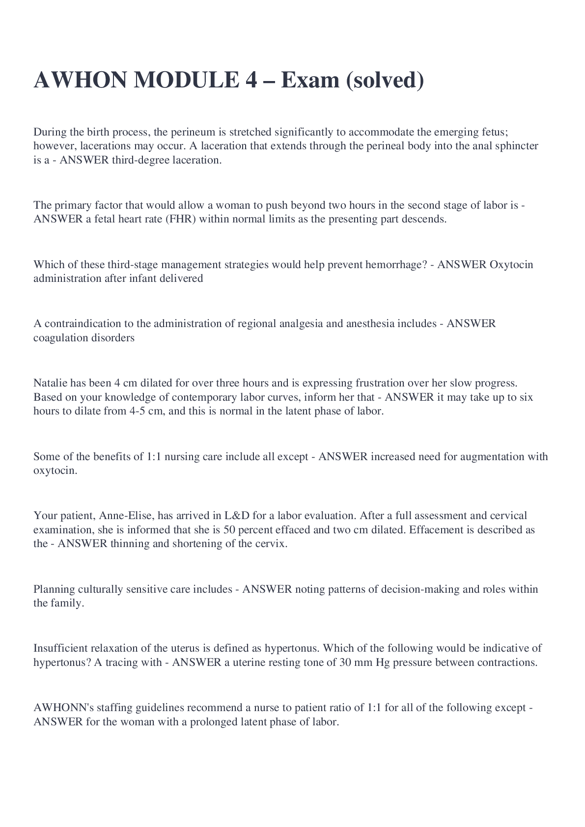 Preview image of AWHON MODULE 4 – Exam (solved) document